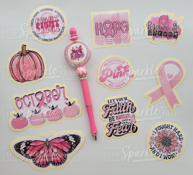 Set of 10 Glossy Breast Cancer Stickers