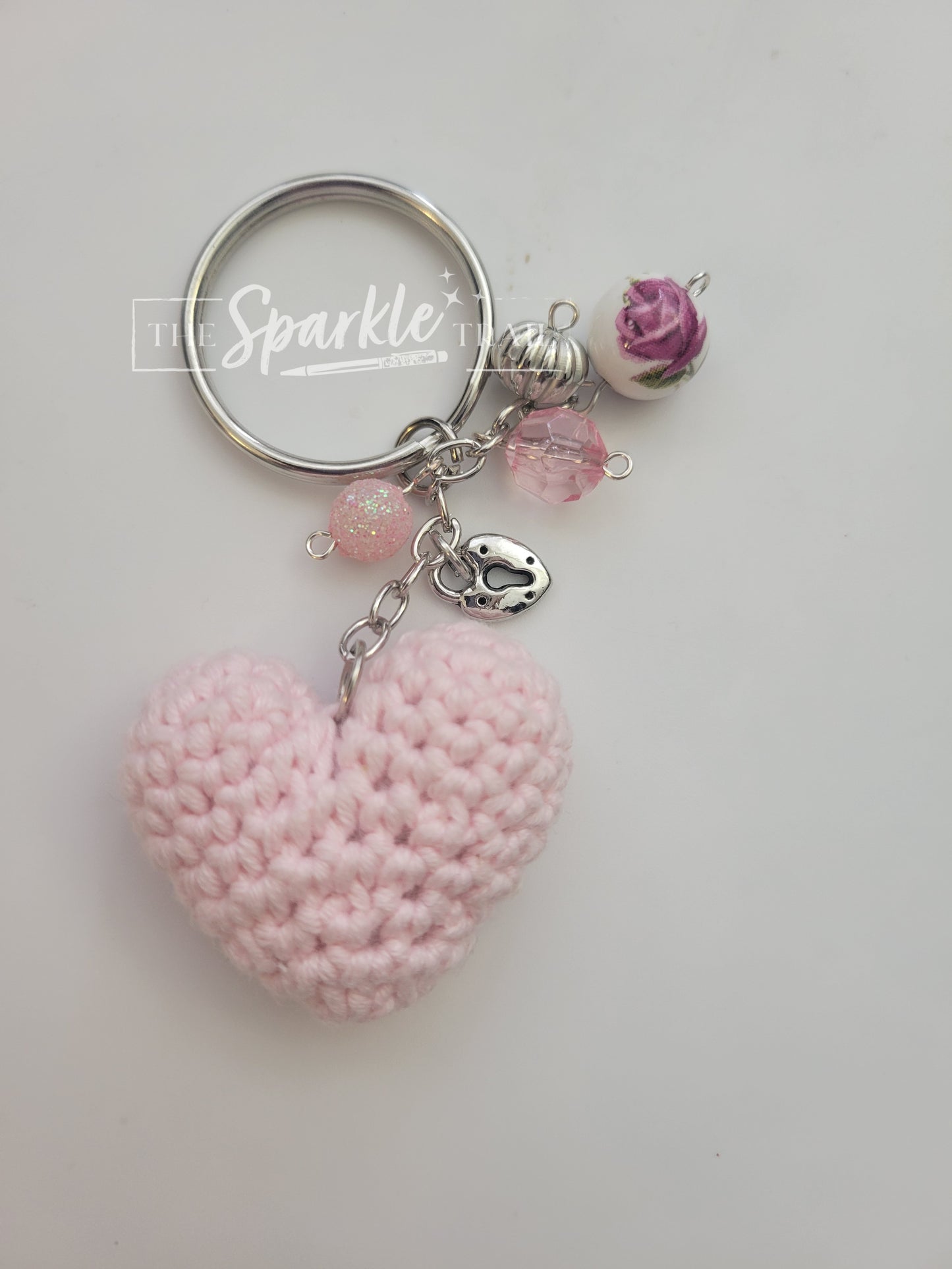 Pink Crochet Heart Keychain