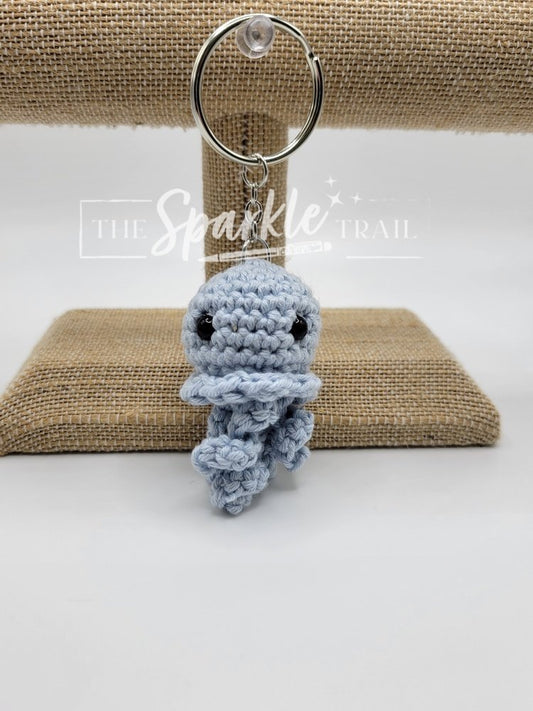 Squishy the crochet jellyfish keychain