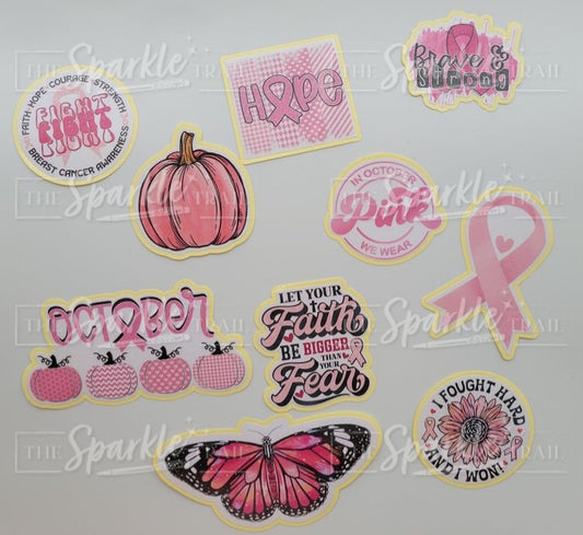 Set of 10 Glossy Breast Cancer Stickers