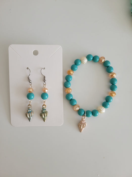Teal and Champagne Shell Set