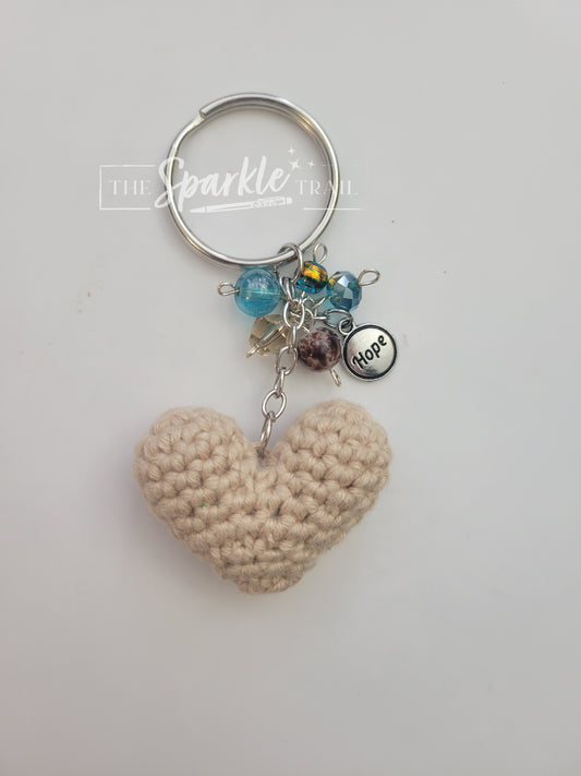 Beige Crochet  Heart Keychain
